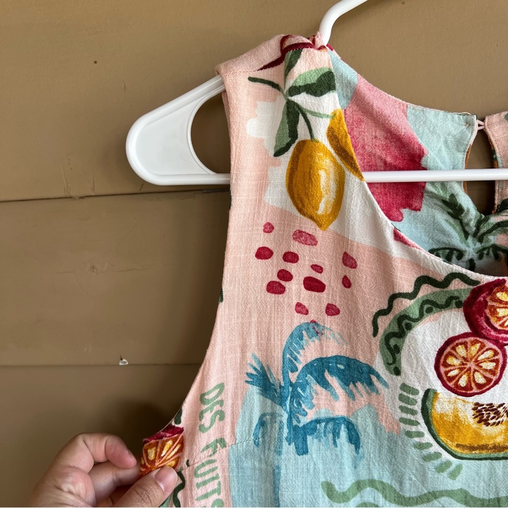 Anthropologie PAPER HEART Tropical Print Mini Dress Size L Linen Blend Vacation - Picture 4 of 8